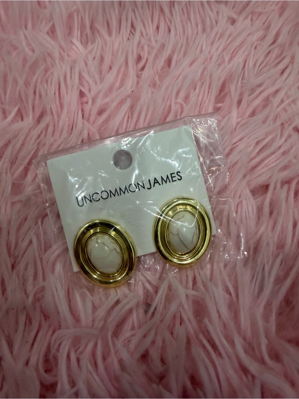 Uncommon James Gold and White Oval Stone Stud Earrings